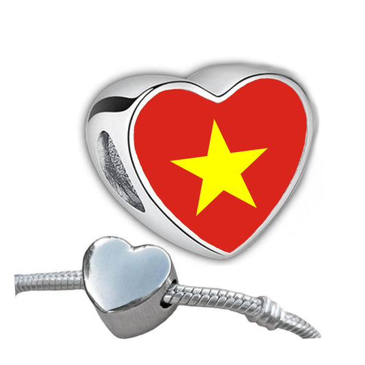 Vietnam Vietnamese flag heart shaped bracelet stainless steel charm bead Personalised Add on Large hole bead Valentine’s gift for mom mum