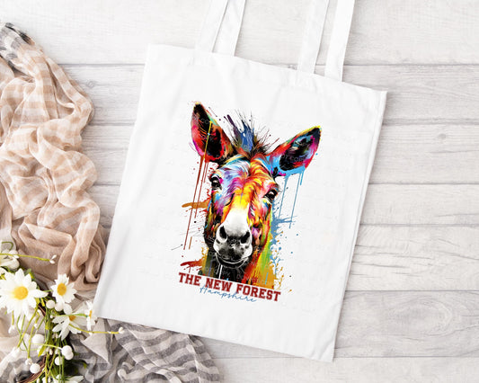 New Forest Donkey Pony Horse Hampshire Holiday Travel Gift Shopping Beach Tote Bag London UK  Britain Souvenir Reusable Eco Friendly