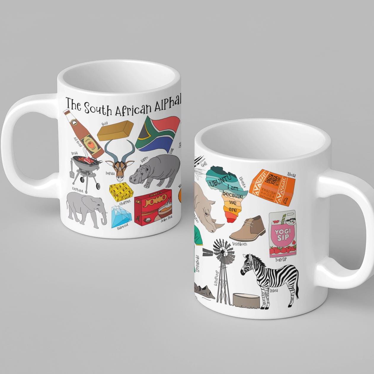South African Alphabet Mug Tea Coffee Hot Chocolate Afrikaans House Warming New Home Kitchen Gift Braai BBQ