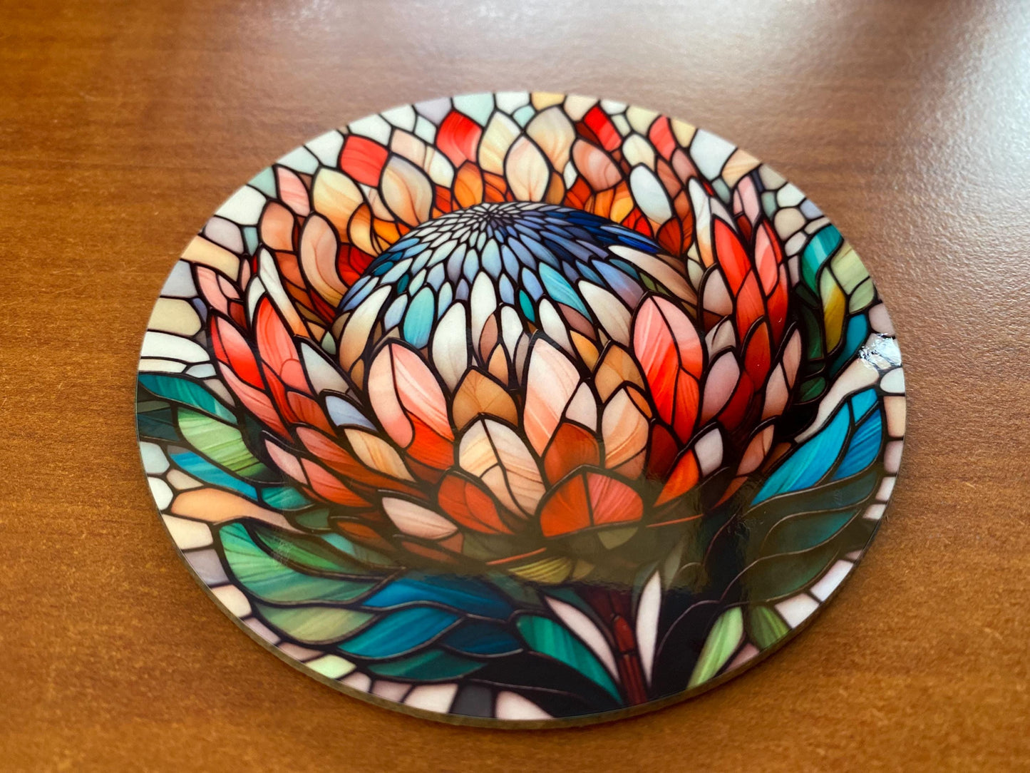 Coasters Round Protea South African Australian Flowers Painting Set of 4 New Home Gift for Her Birthday Wooden Dining Home Decor Mug Mat
