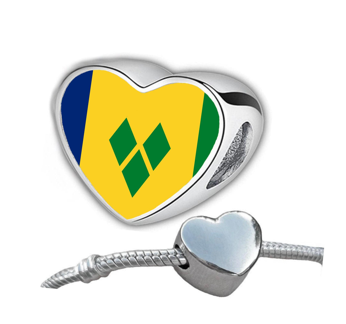 Saint Vincent and the Grenadines Flag heart shaped bracelet stainless steel charm bead Charm Add on charm Large hole bead Valentine’s gift