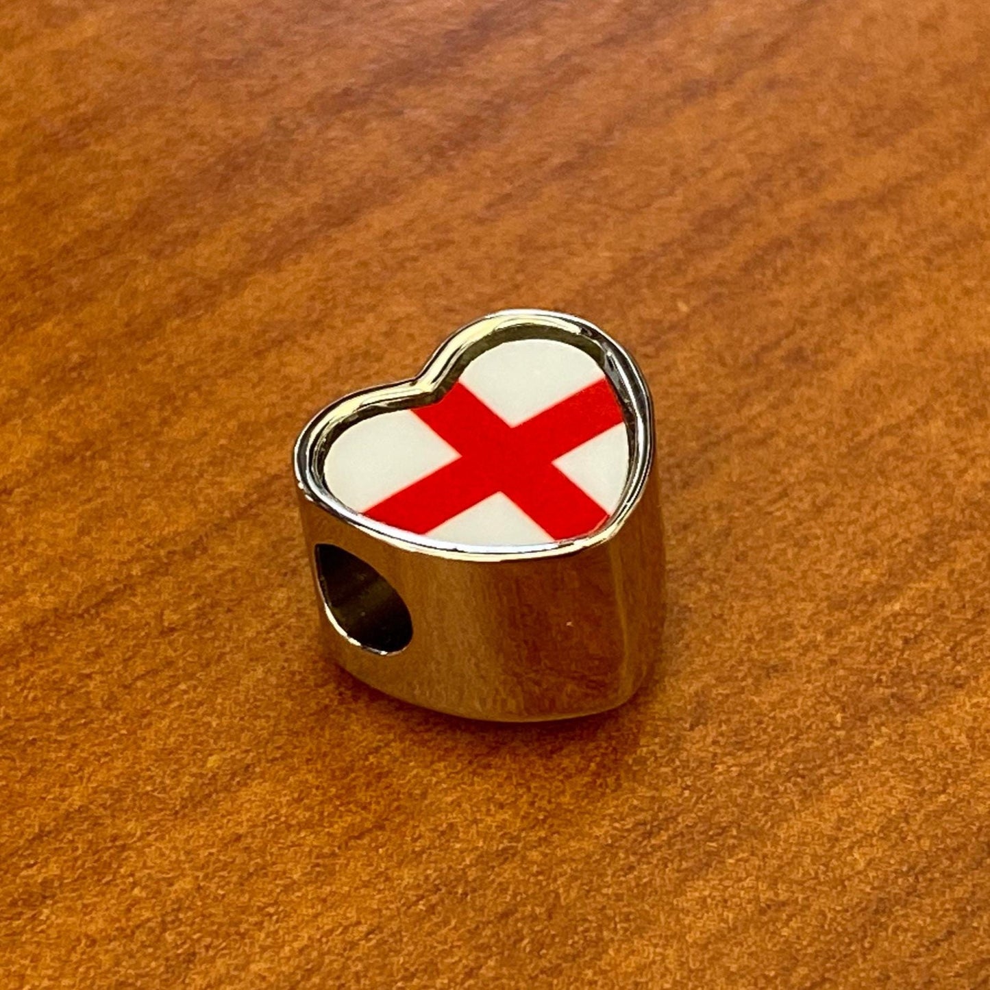 English England St Georges Flag heart bracelet stainless steel charm bead Add on Large hole charm. Valentine’s Gift. Gift for mum CHARM ONLY