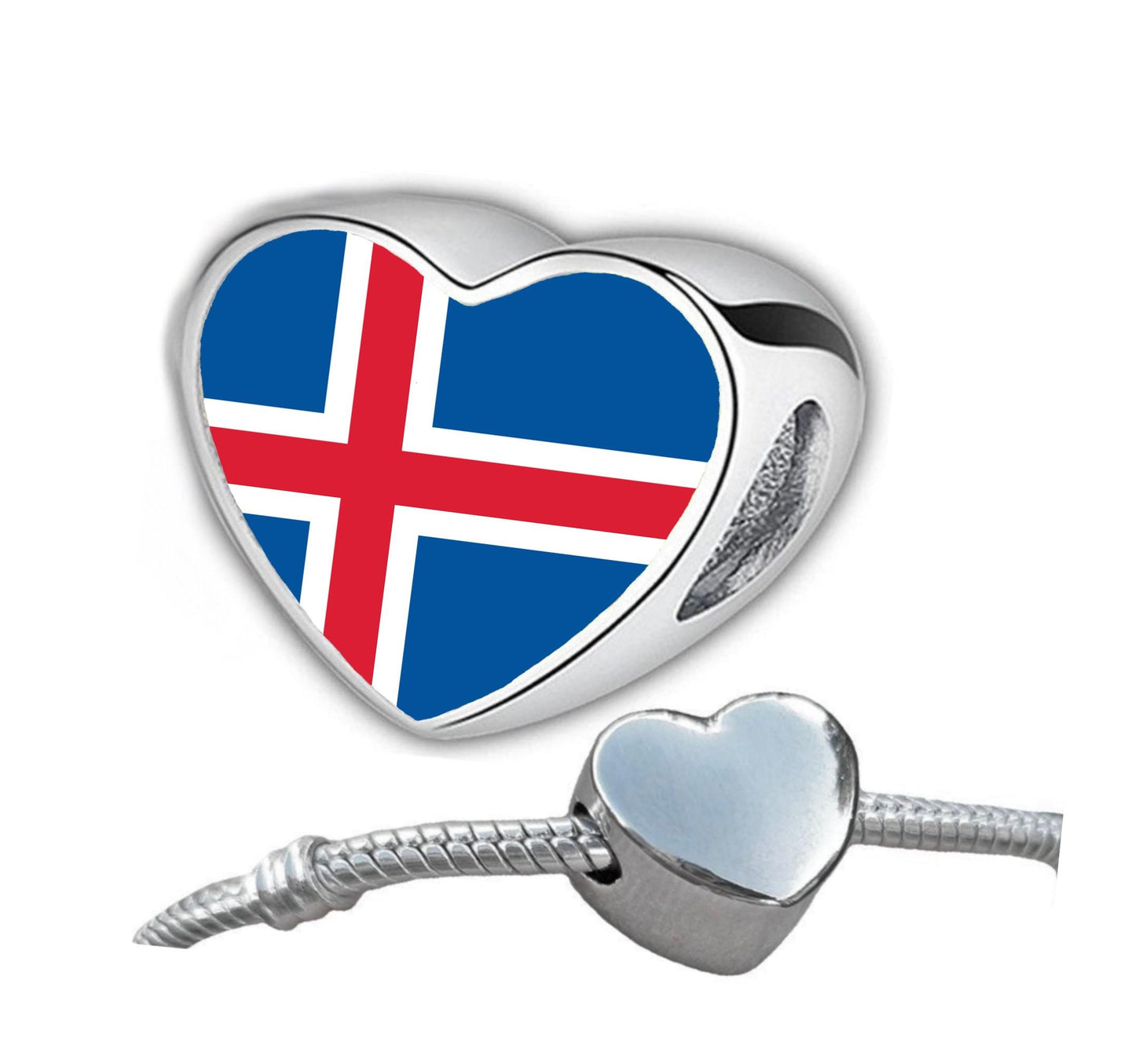 Iceland heart shaped bracelet stainless steel charm Iceland flag personalised charm bead. Add on Valentine gift Gift for mom mum. CHARM ONLY