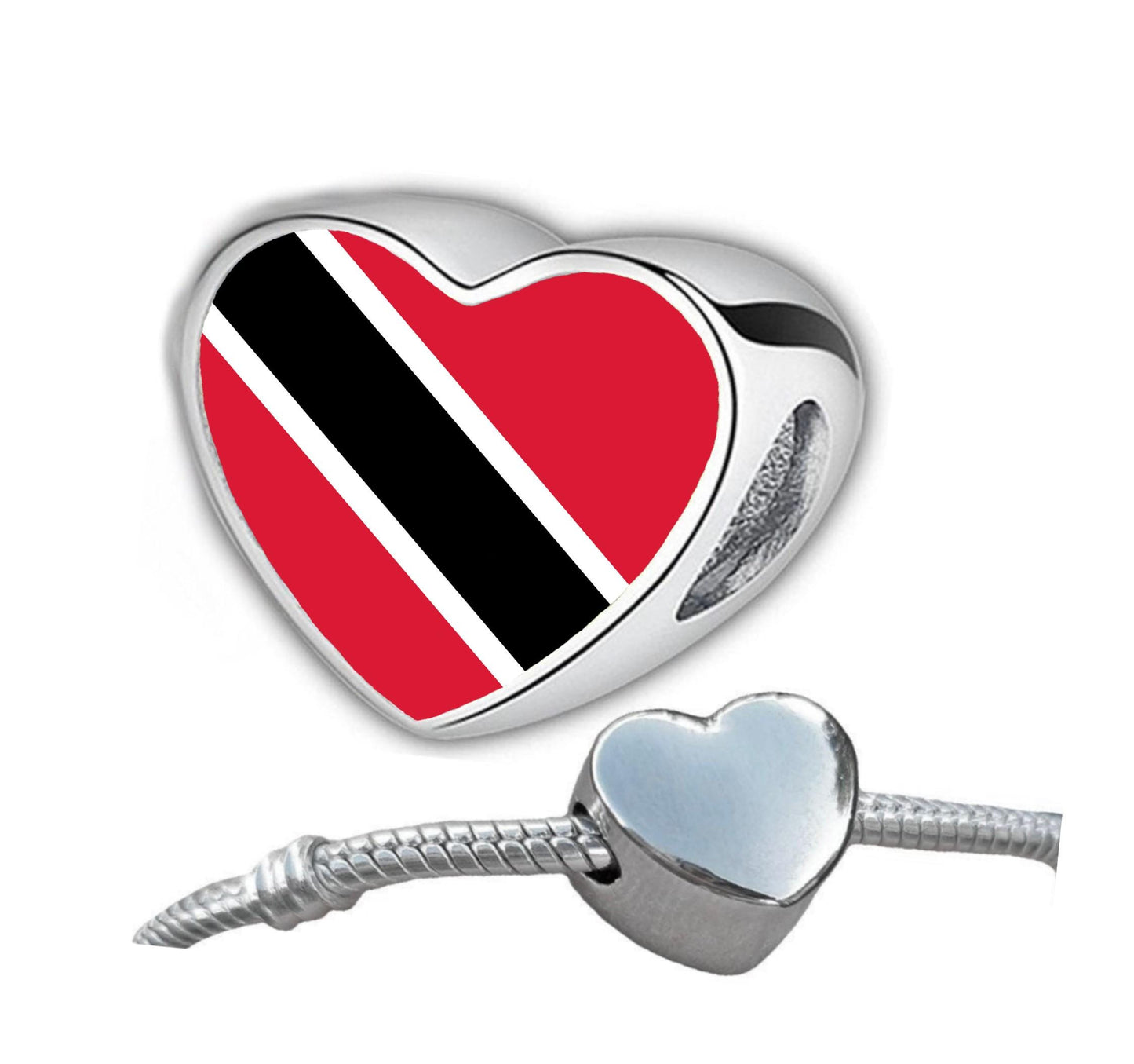 Trinidad and Tobago Flag heart stainless steel charm bead Personalised Charm jewellery Add on large hole charm Valentine’s gift for mom mum