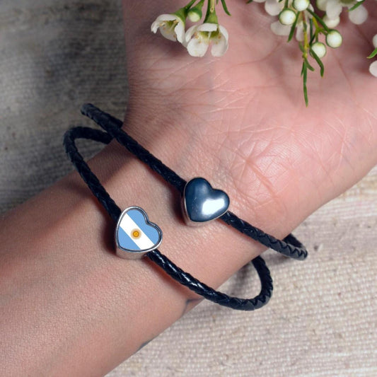Argentina Argentinian Flag heart charm large hole bead add on stainless steel charm Valentine’s gift mom mum personalised gift CHARM ONLY