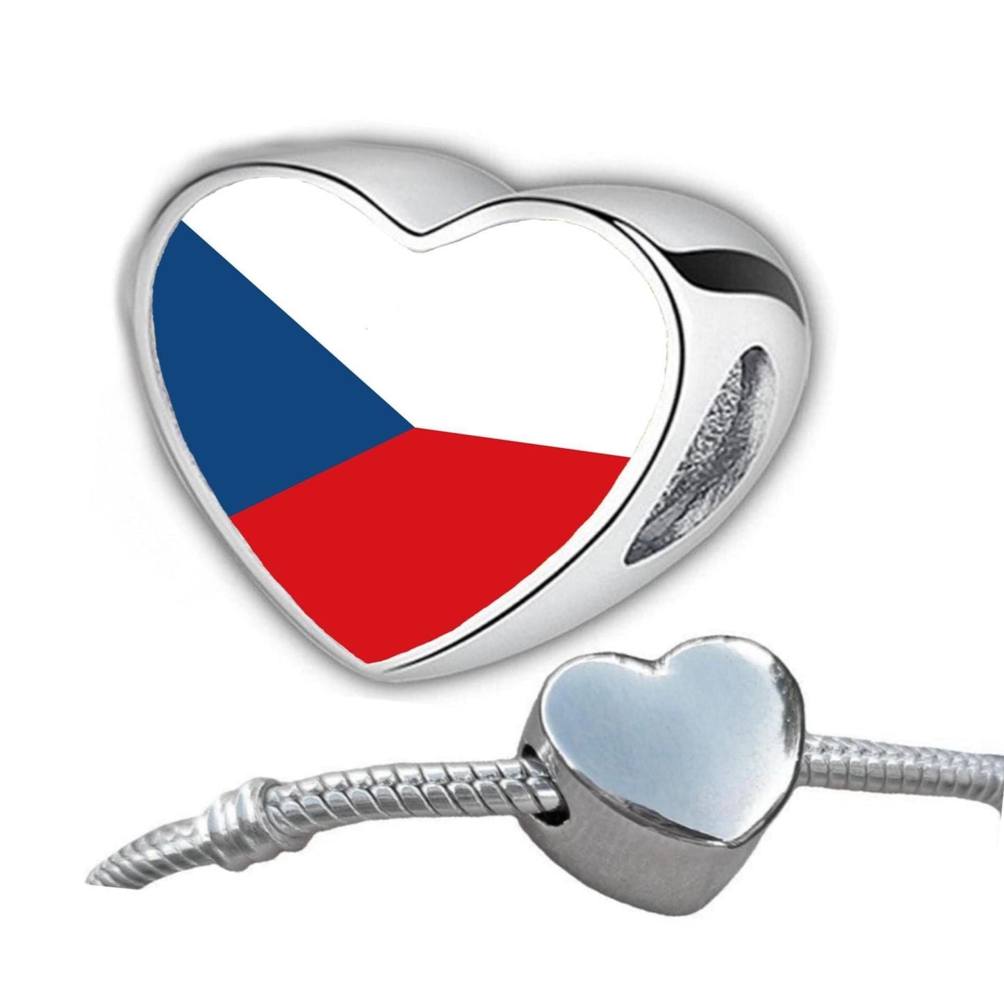 Czech Republic Flag heart stainless steel charm personalised charm Add on charm Large hole bead Valentine’s gift for mom mum CHARM ONLY