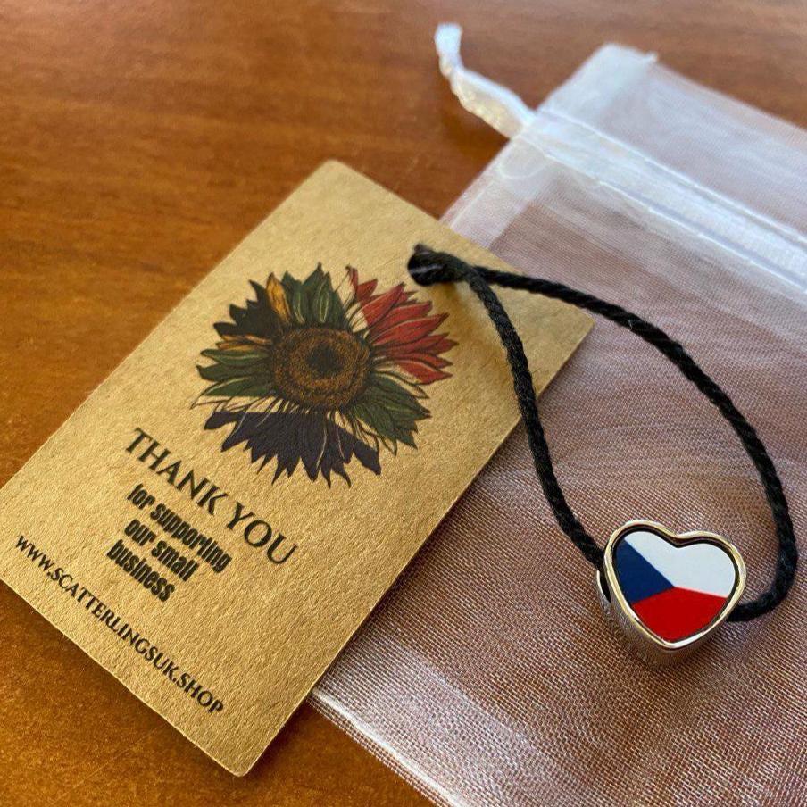 Czech Republic Flag heart stainless steel charm personalised charm Add on charm Large hole bead Valentine’s gift for mom mum CHARM ONLY