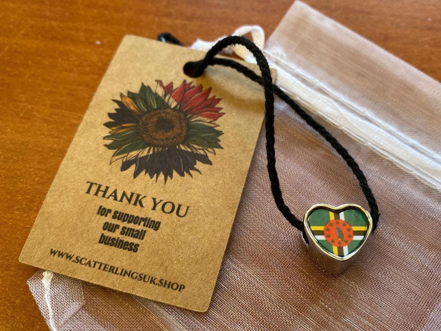 The Commonwealth of Dominica flag heart shaped bracelet stainless steel charm bead personalised charm bead add on charm large hole bead