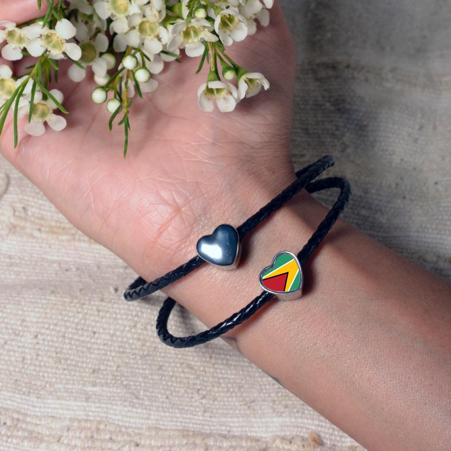 Guyana heart shaped bracelet stainless steel charm bead Add on Bracelet charm. Flag bead.  Personalised charm. Guyana flag charm. CHARM ONLY