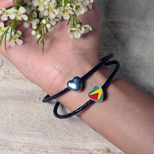 Guyana heart shaped bracelet stainless steel charm bead Add on Bracelet charm. Flag bead.  Personalised charm. Guyana flag charm. CHARM ONLY