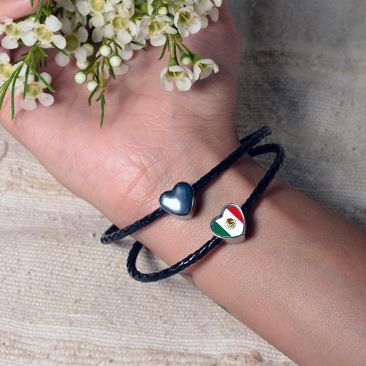 Mexico Mexican flag heart bracelet stainless steel charm bead. Personalised Add on charm Large hole Valentine’s gift for mom mum CHARM ONLY