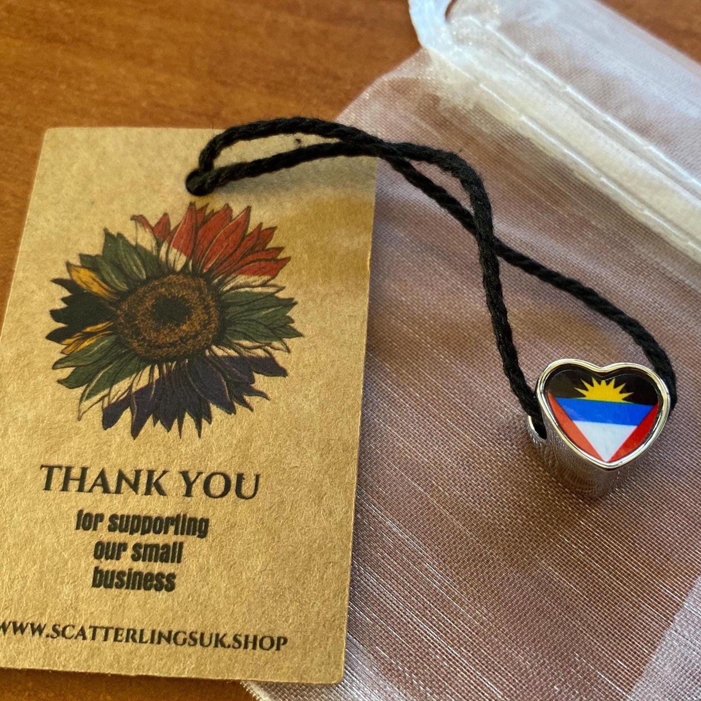 Antigua and Barbuda Flag heart charm bead  Flag Bead stainless steel charm. Add on bead. CHARM ONLY