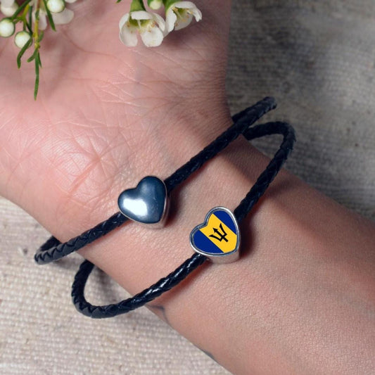 Barbados flag heart shaped bracelet stainless steel add on charm Large hole on charm Gift for mum mom Valentine’s Day gift CHARM ONLY