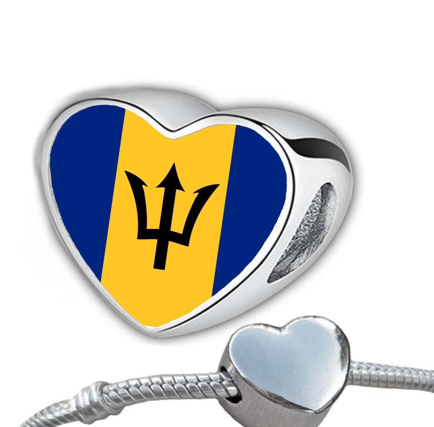 Barbados flag heart shaped bracelet stainless steel add on charm Large hole on charm Gift for mum mom Valentine’s Day gift CHARM ONLY