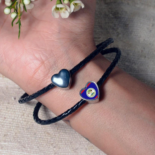 Belize Flag heart charm bead. Personalised stainless steel Charm bead. Large hole charm bead. Valentine’s gift. Add on bead. CHARM ONLY