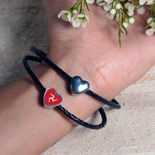 Isle of Man Manx flag heart shaped bracelet stainless steel charm bead charm Addon Large hole  Valentine’s Gift for mom mum CHARM ONLY