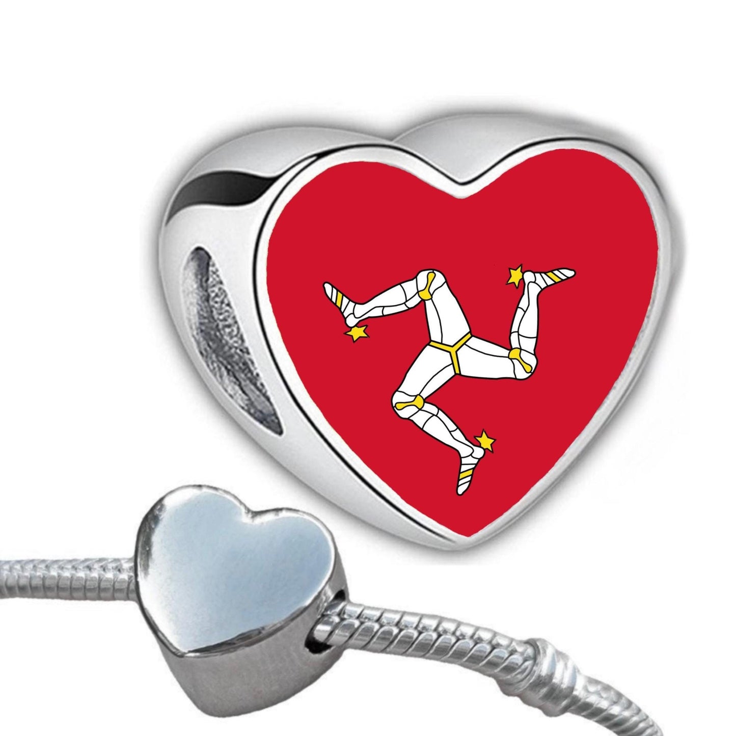 Isle of Man Manx flag heart shaped bracelet stainless steel charm bead charm Addon Large hole  Valentine’s Gift for mom mum CHARM ONLY