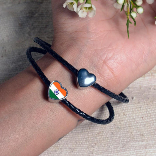 India heart shaped bracelet stainless steel charm bead Indian Flag personalised charm Large hole Valentine Gift for mom mum. CHARM ONLY