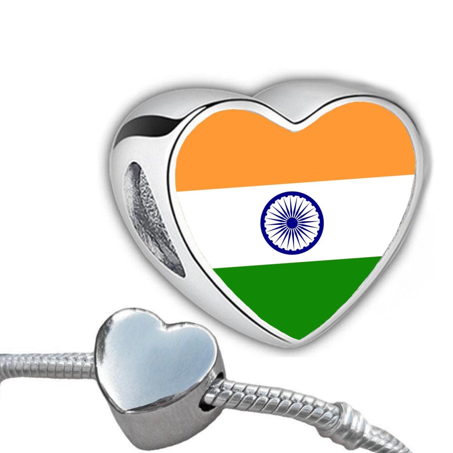 India heart shaped bracelet stainless steel charm bead Indian Flag personalised charm Large hole Valentine Gift for mom mum. CHARM ONLY