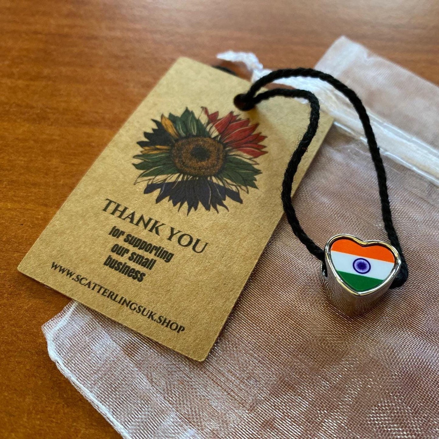 India heart shaped bracelet stainless steel charm bead Indian Flag personalised charm Large hole Valentine Gift for mom mum. CHARM ONLY