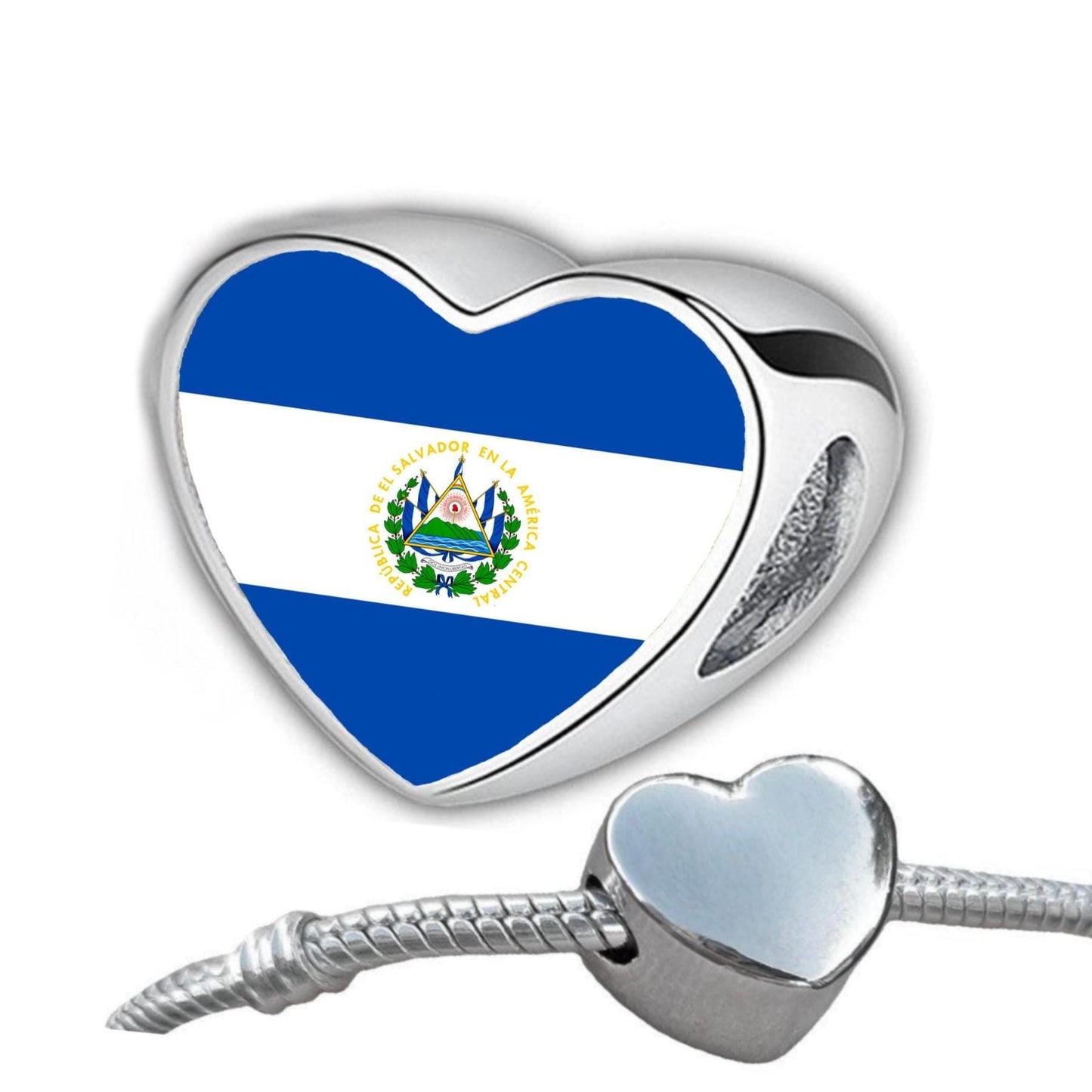 El Salvador flag heart shaped bracelet stainless steel charm bead personalised charm add on large hole Valentine gift for mum mom CHARM ONLY