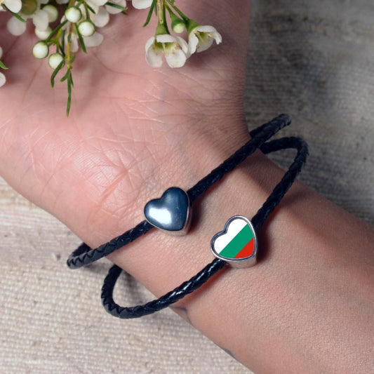 Bulgarian Bulgaria flag heart shaped stainless steel charm Charm bead. Add on charm bead. Large hole charm bead Valentine’s gift. CHARM ONLY