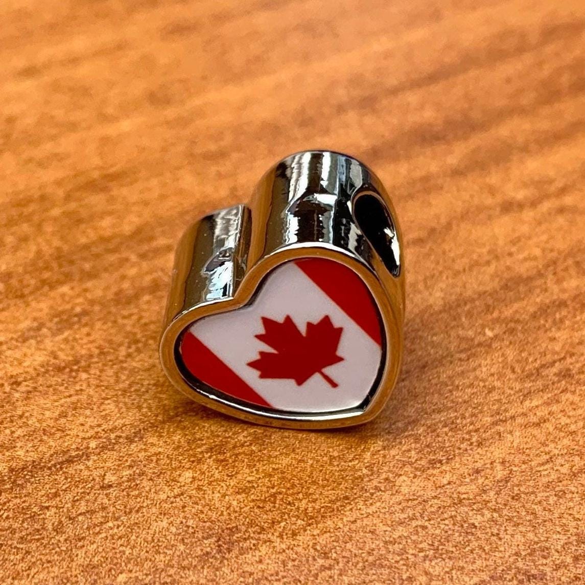 Canadian Canada Flag heart shaped stainless steel charm bead Personalised Charm Addon charm Large hole bead Valentine’s gift for mom mum