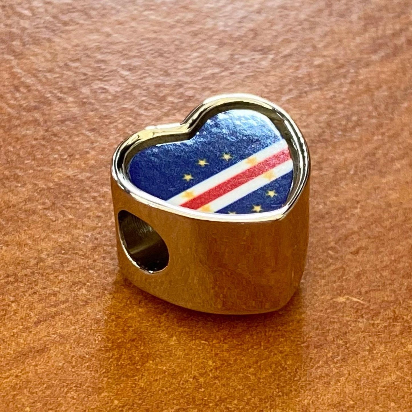 Cape Verde Flag heart stainless steel charm bead personalised charm large hole charm add on bead. Valentine’s gift for mom mum. CHARM ONLY
