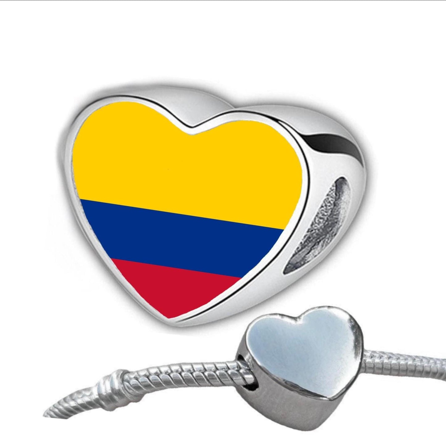Colombia Colombian Flag heart stainless steel charm bead Personalised Add on charm Large hole bead Valentine’s gift for mom mum CHARM ONLY