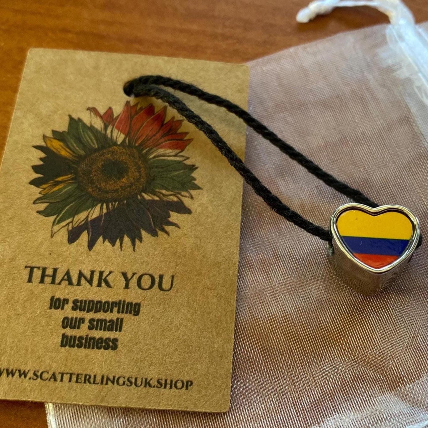 Colombia Colombian Flag heart stainless steel charm bead Personalised Add on charm Large hole bead Valentine’s gift for mom mum CHARM ONLY