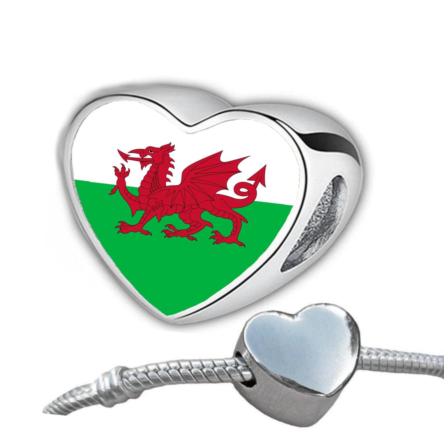 Cymru Wales Welsh dragon Flag heart stainless steel charm bead Personalised Charm Add on charm Large hole bead Valentine’s gift for mom mum