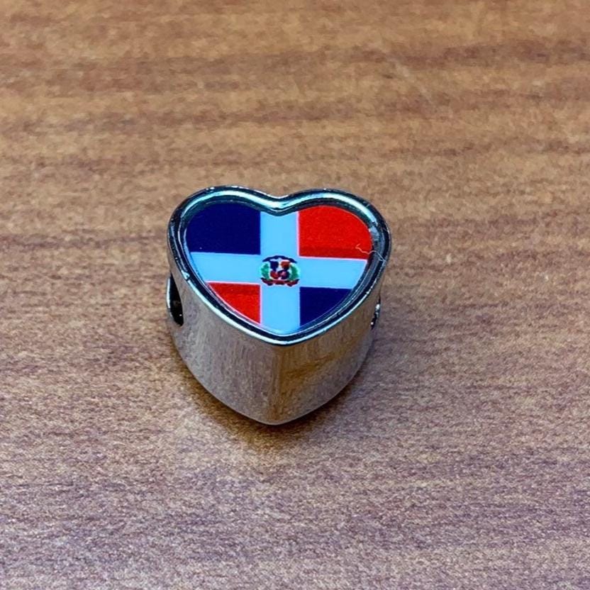 Dominican Republic heart bracelet stainless steel charm bead. Personalised Flag charm bead. Add on charm bead. Gift for mom mum CHARM ONLY