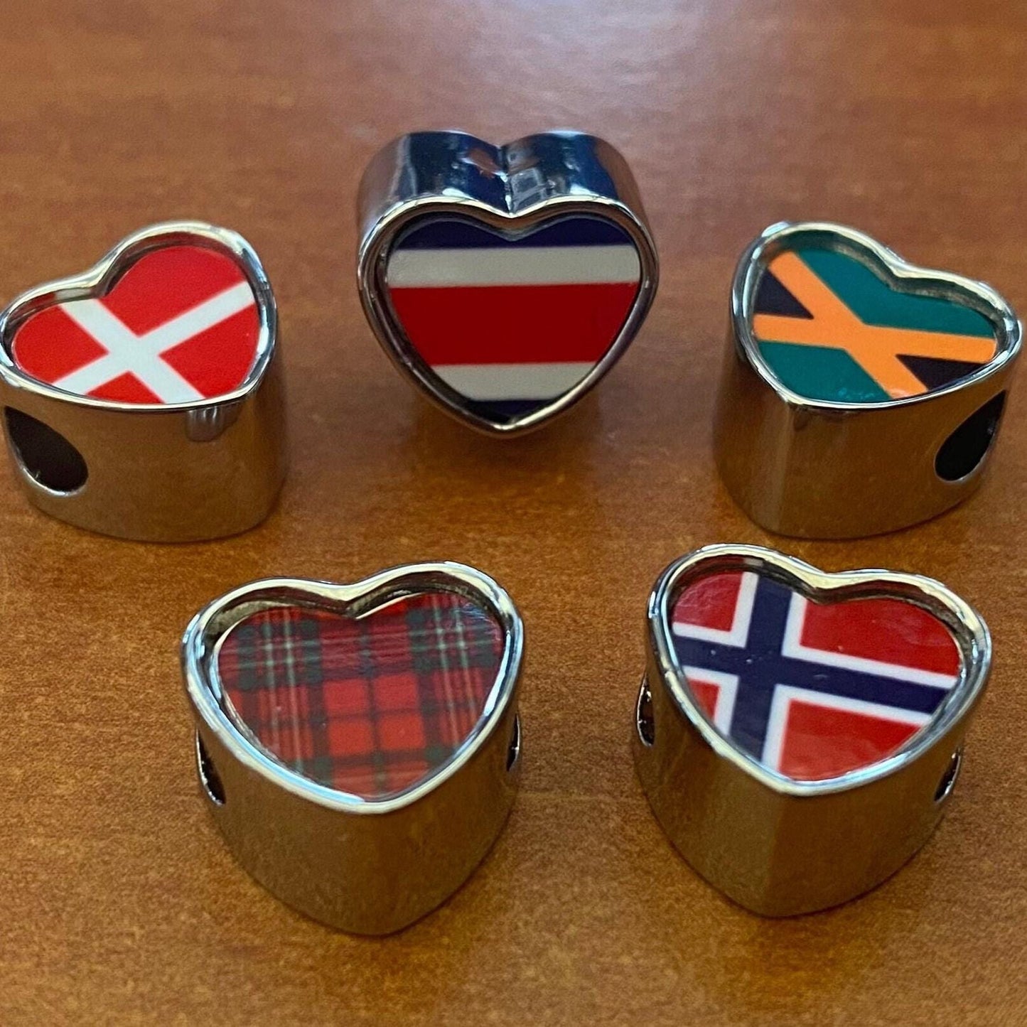 Double sided heart bracelet charm world flags two countries Large hole Add on bracelet bead Gift Valentine's Mother's Day. CHARM ONLY