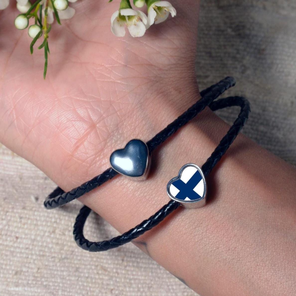 Finland Finish Flag heart shaped bracelet stainless steel charm bead personalised Add on Large hole Valentine gift for mom mum CHARM ONLY