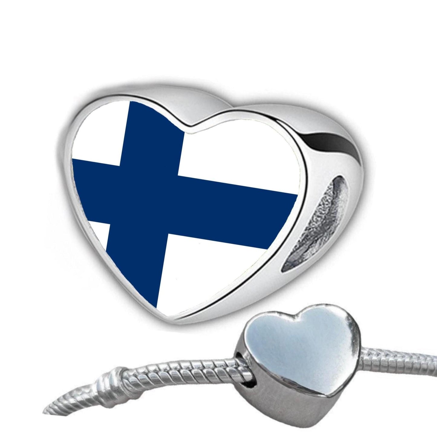 Finland Finish Flag heart shaped bracelet stainless steel charm bead personalised Add on Large hole Valentine gift for mom mum CHARM ONLY
