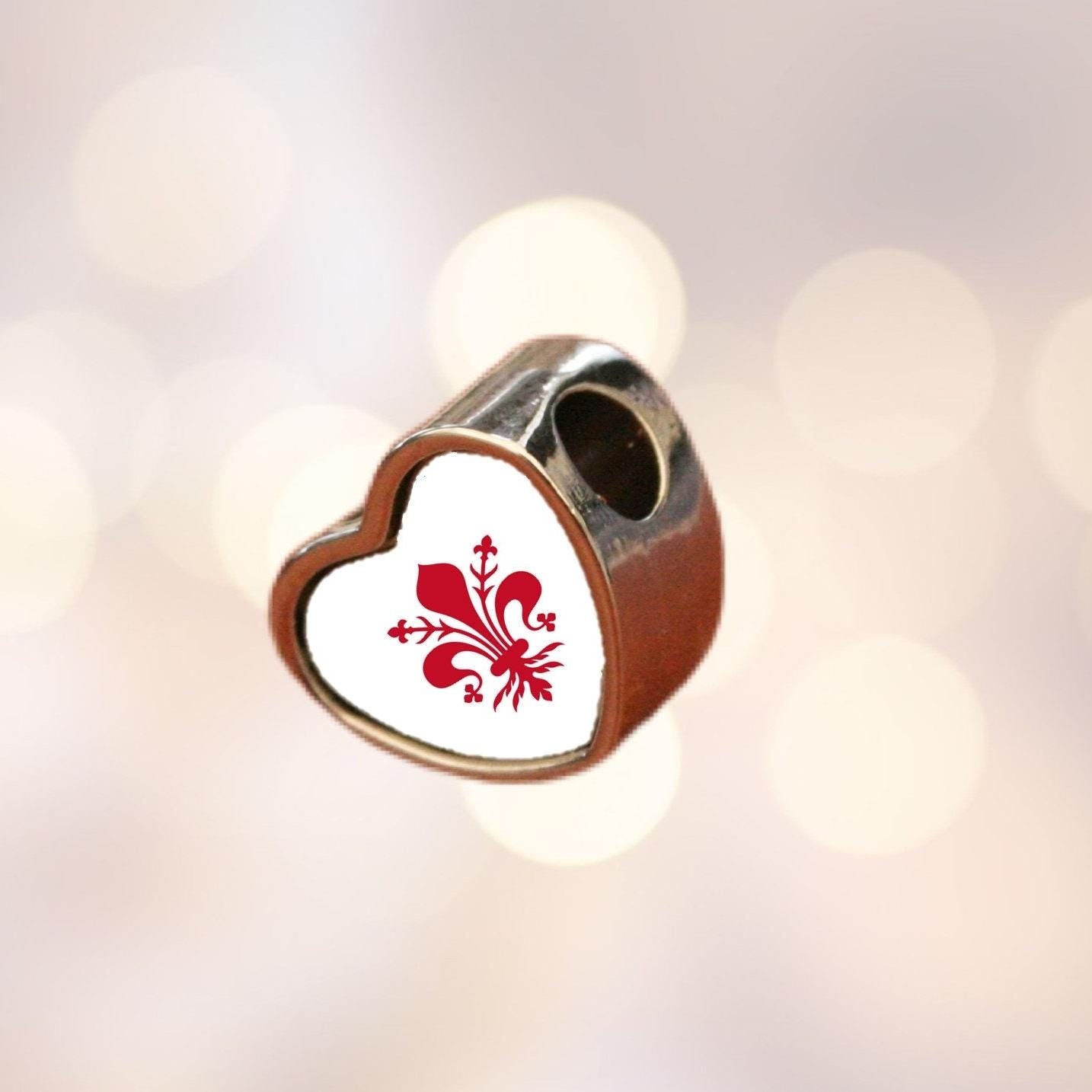Florence Italy Italian heart shaped bracelet stainless steel charm bead flag Addon Large hole bead Valentine’s gift for mom mum CHARM ONLY
