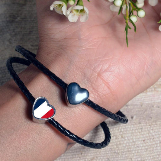 France French flag heart bracelet stainless steel charm bead Personalised Add on charm Large hole bead Valentine gift for mom mum CHARM ONLY