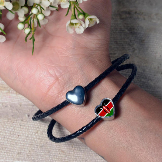 Kenyan Kenya Flag bracelet stainless steel charm bead heart shaped Personalised Add on Large hole Valentine gift for mum mom CHARM ONLY