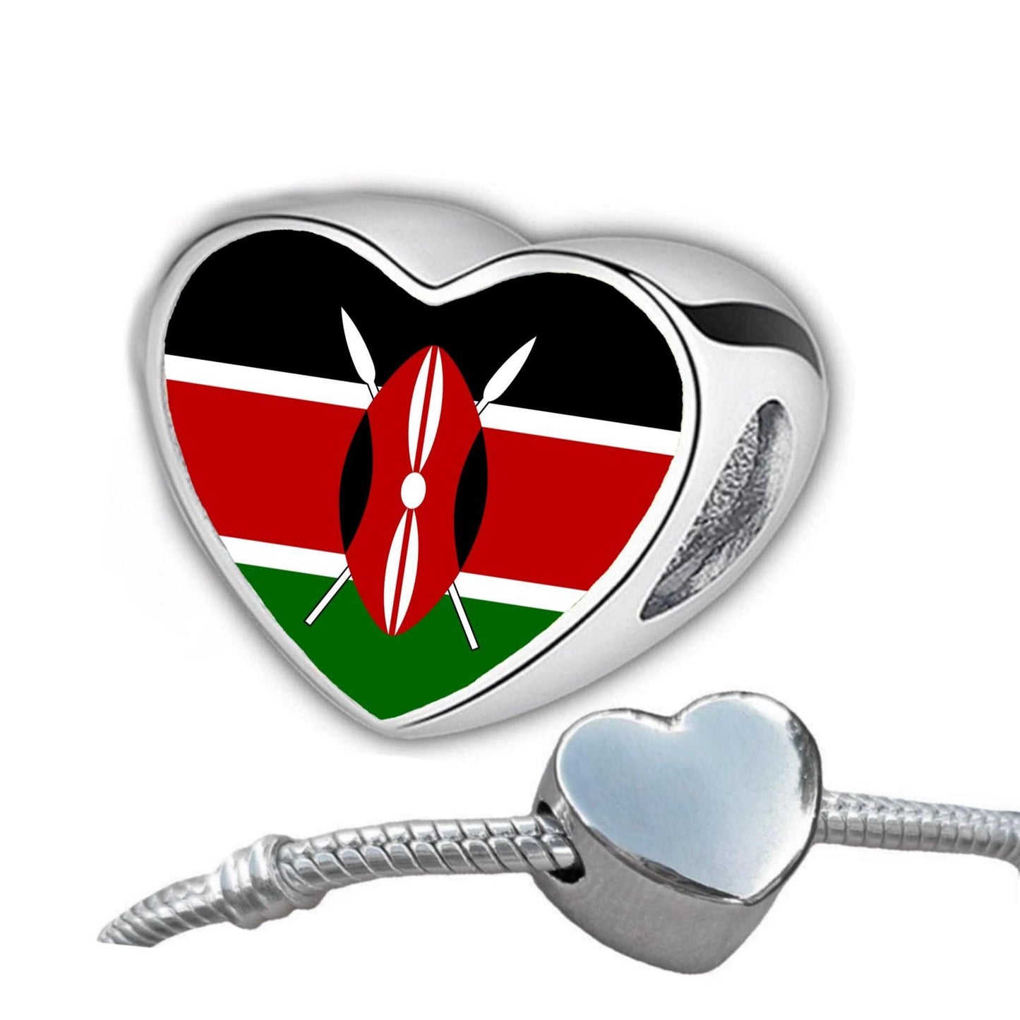 Kenyan Kenya Flag bracelet stainless steel charm bead heart shaped Personalised Add on Large hole Valentine gift for mum mom CHARM ONLY