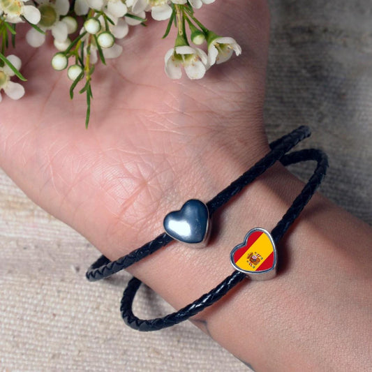 Spain Spanish Flag  heart bracelet stainless steel charm bead  Personalised Add on Large hole bead Valentine’s gift for mom mum CHARM ONLY