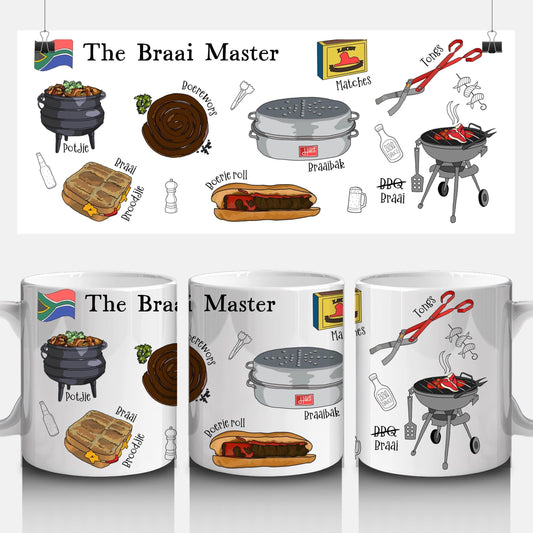 Braai Master BBQ Grill Mug Ceramic South Africa Father's Day Christmas Birthday Funny Gift for Mum or Dad