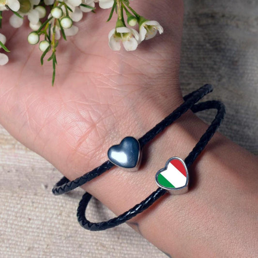 Italy Italian heart shaped bracelet stainless steel charm bead Personalised flag Add on Large hole Valentine’s gift for mom mum CHARM ONLY