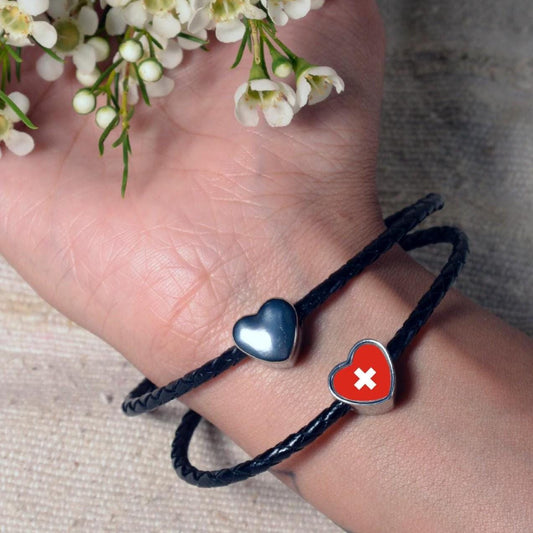 Switzerland Swiss flag heart shaped bracelet stainless steel charm Personalised CHARM ONLY