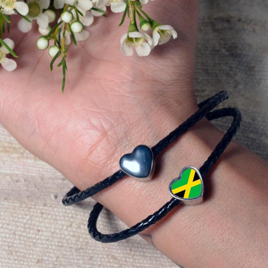 Jamaican Jamaica flag heart shaped bracelet stainless steel charm bead personalised addon large hole Valentine gift for mum mom CHARM ONLY