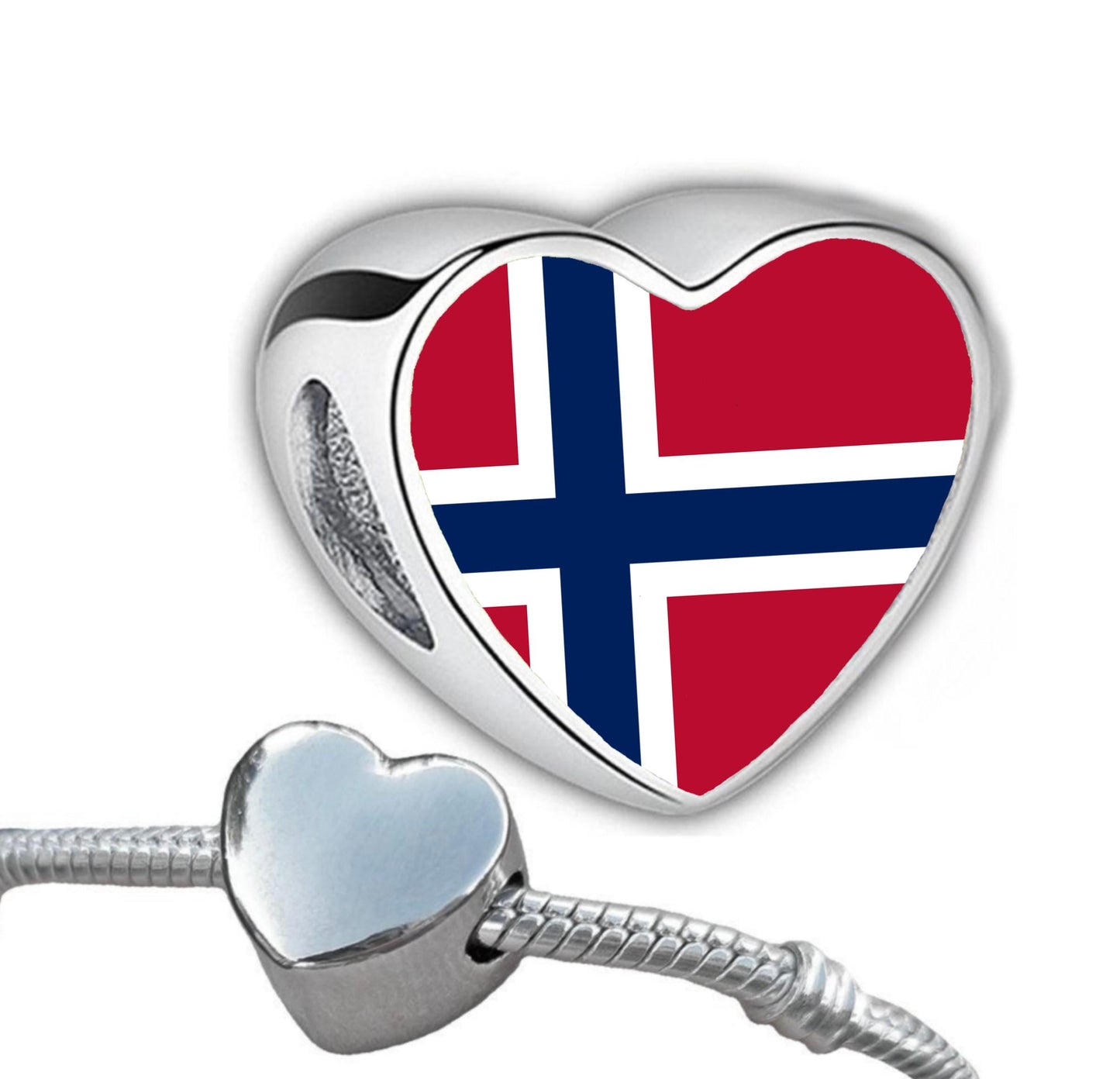 Norway Norwegian flag heart bracelet stainless steel charm bead Personalised Add on Large hole bead Valentine’s gift for mom mum CHARM ONLY