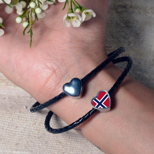 Norway Norwegian flag heart bracelet stainless steel charm bead Personalised Add on Large hole bead Valentine’s gift for mom mum CHARM ONLY