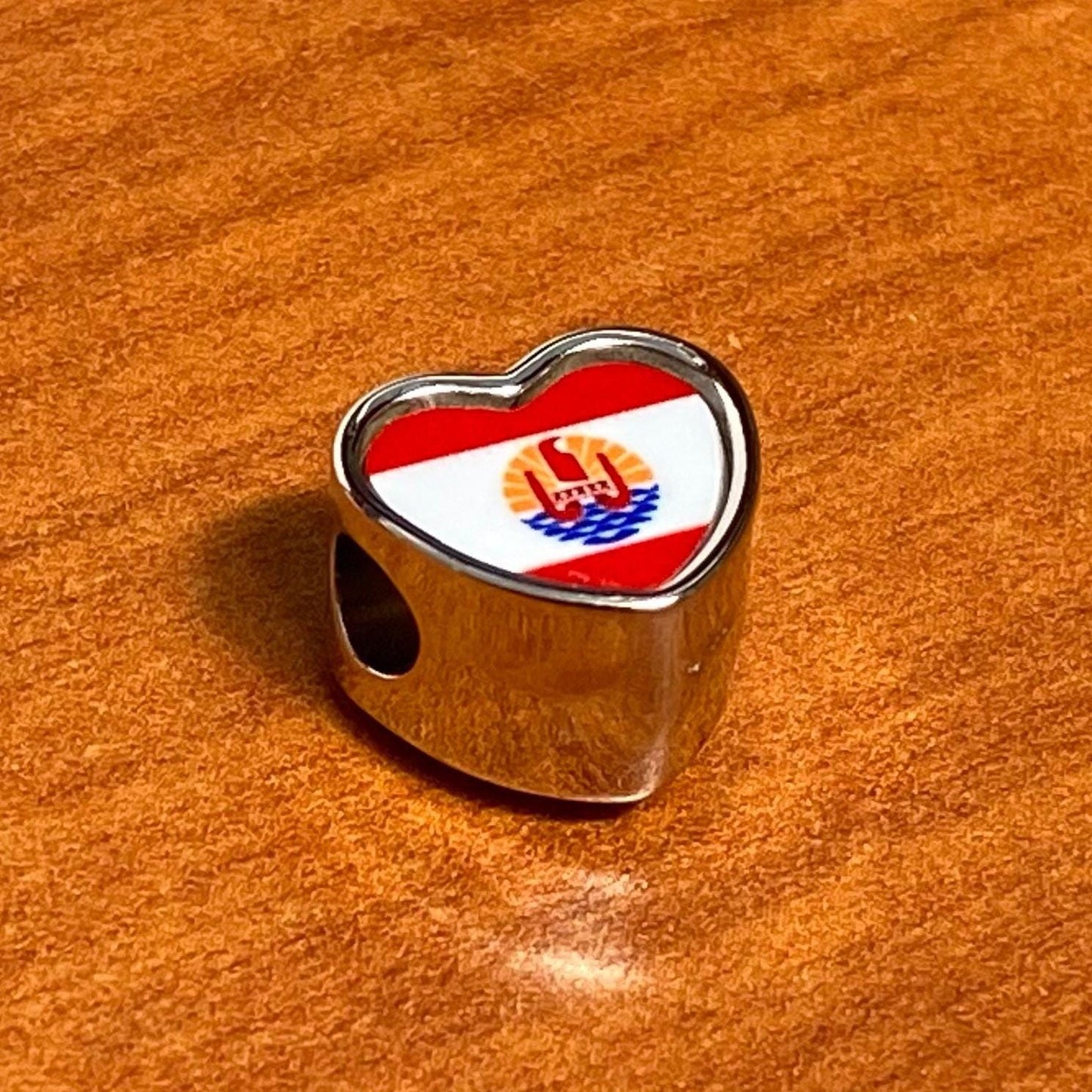 French Polynesia Polynesia flag heart shaped bracelet stainless steel charm bead charm Add on large hole Valentine’s gift for mom CHARM ONLY