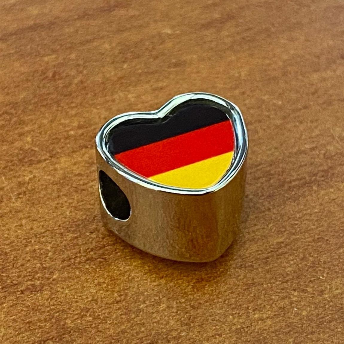 Germany German Flag heart stainless steel charm bead personalised charm Add on charm Large hole bead Valentine’s gift for mom mum CHARM ONLY