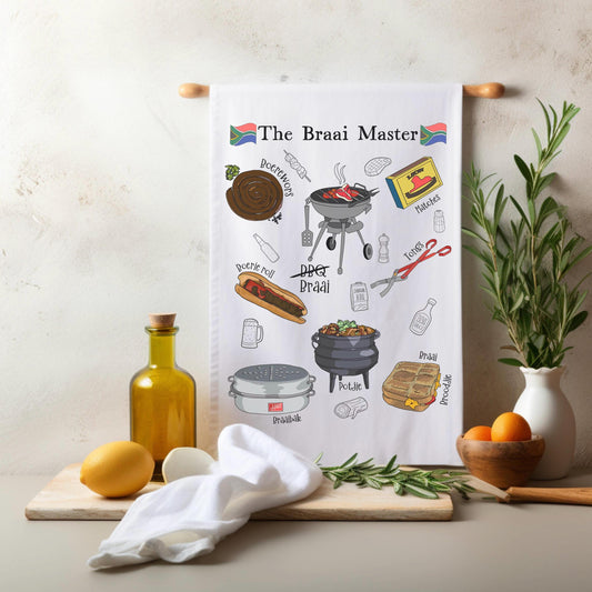 South African Braai Master Potjie Tea towel Unique Afrikaans Bar Hand Dish Cloth Father's Day New Home Decoration Kitchen gift bbq outdoors