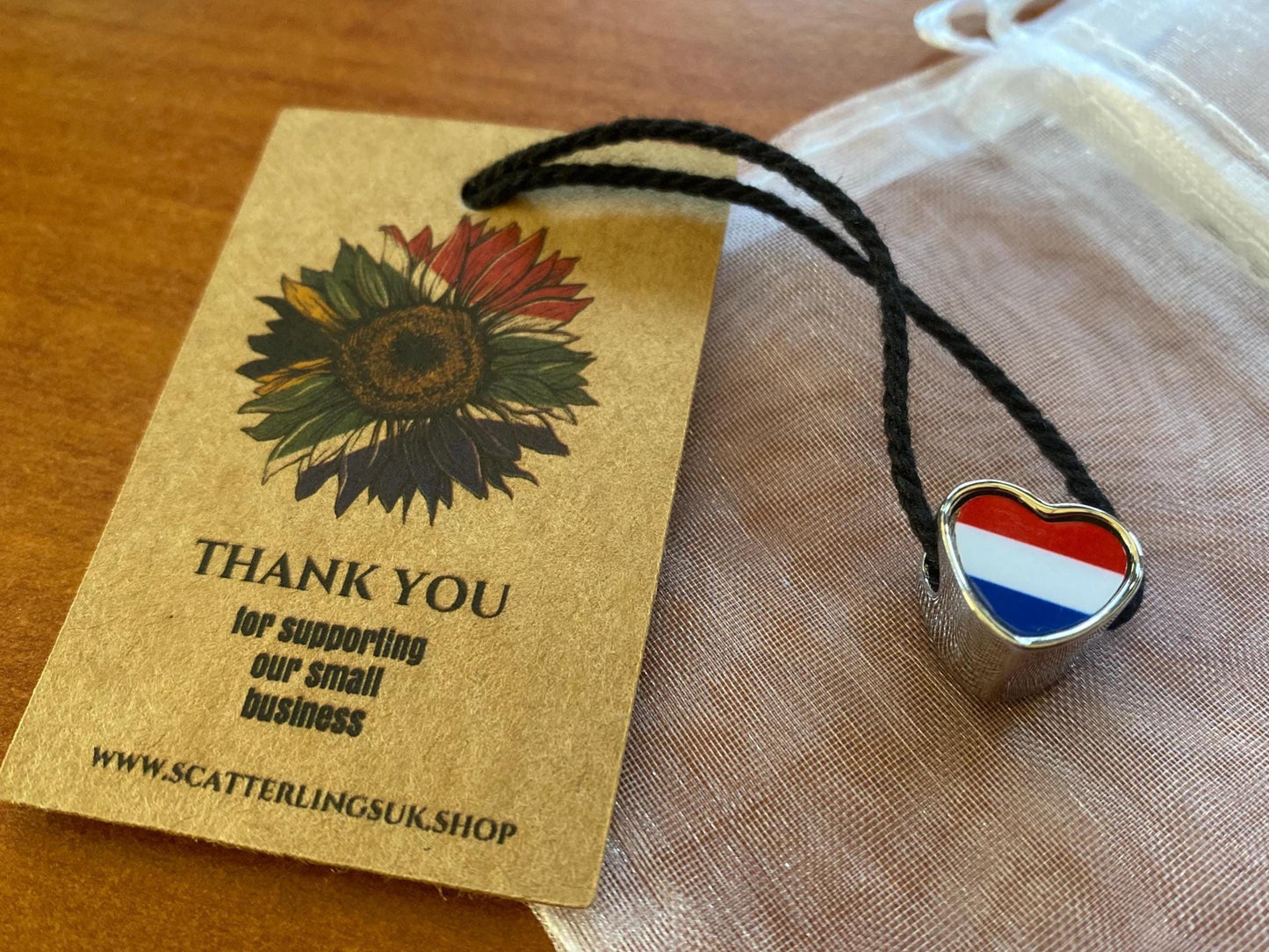The Netherlands Holland Flag heart stainless steel charm personalised charm Add on charm Large hole bead Valentine’s gift for mom mum